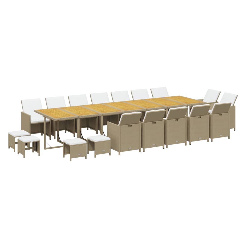 Set da Pranzo per Giardino 19 pz con Cuscini Polyrattan Beige