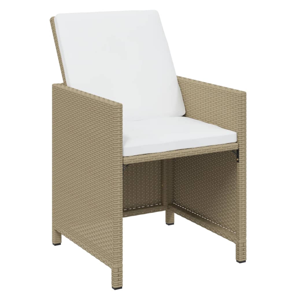 Set da Pranzo per Giardino 19 pz con Cuscini Polyrattan Beige