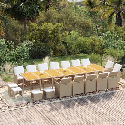 Set da Pranzo per Giardino 19 pz con Cuscini Polyrattan Beige