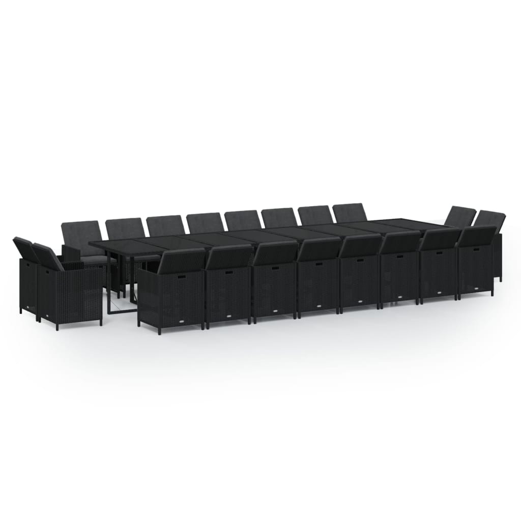 Set da Pranzo da Giardino 21 pz con Cuscini in Polyrattan Nero