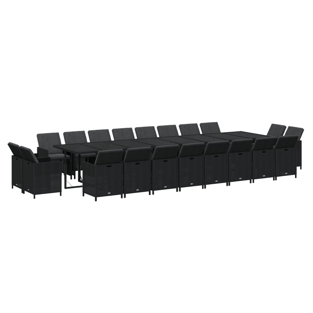 Set da Pranzo da Giardino 21 pz con Cuscini in Polyrattan Nero