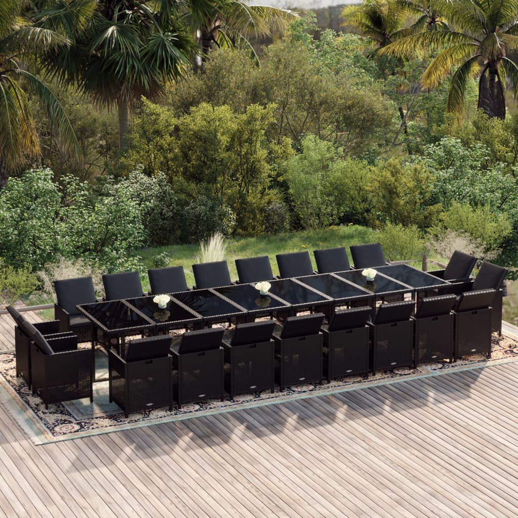 Set da Pranzo da Giardino 21 pz con Cuscini in Polyrattan Nero