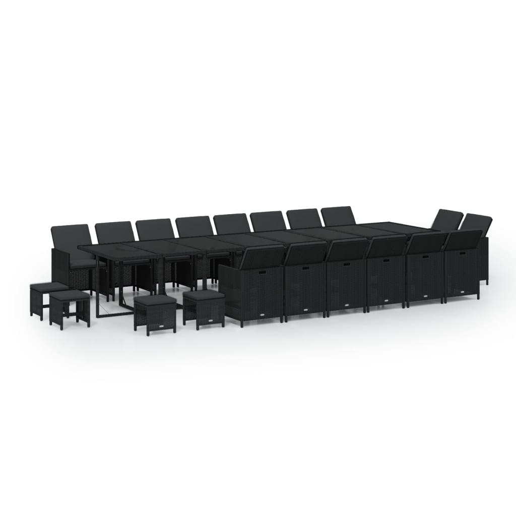 Set da Pranzo da Giardino 21pz con Cuscini in Polyrattan Nero
