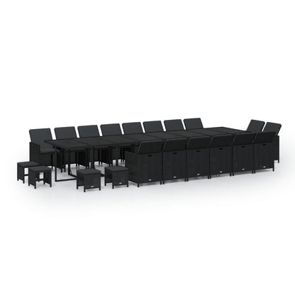 Set da Pranzo da Giardino 21pz con Cuscini in Polyrattan Nero
