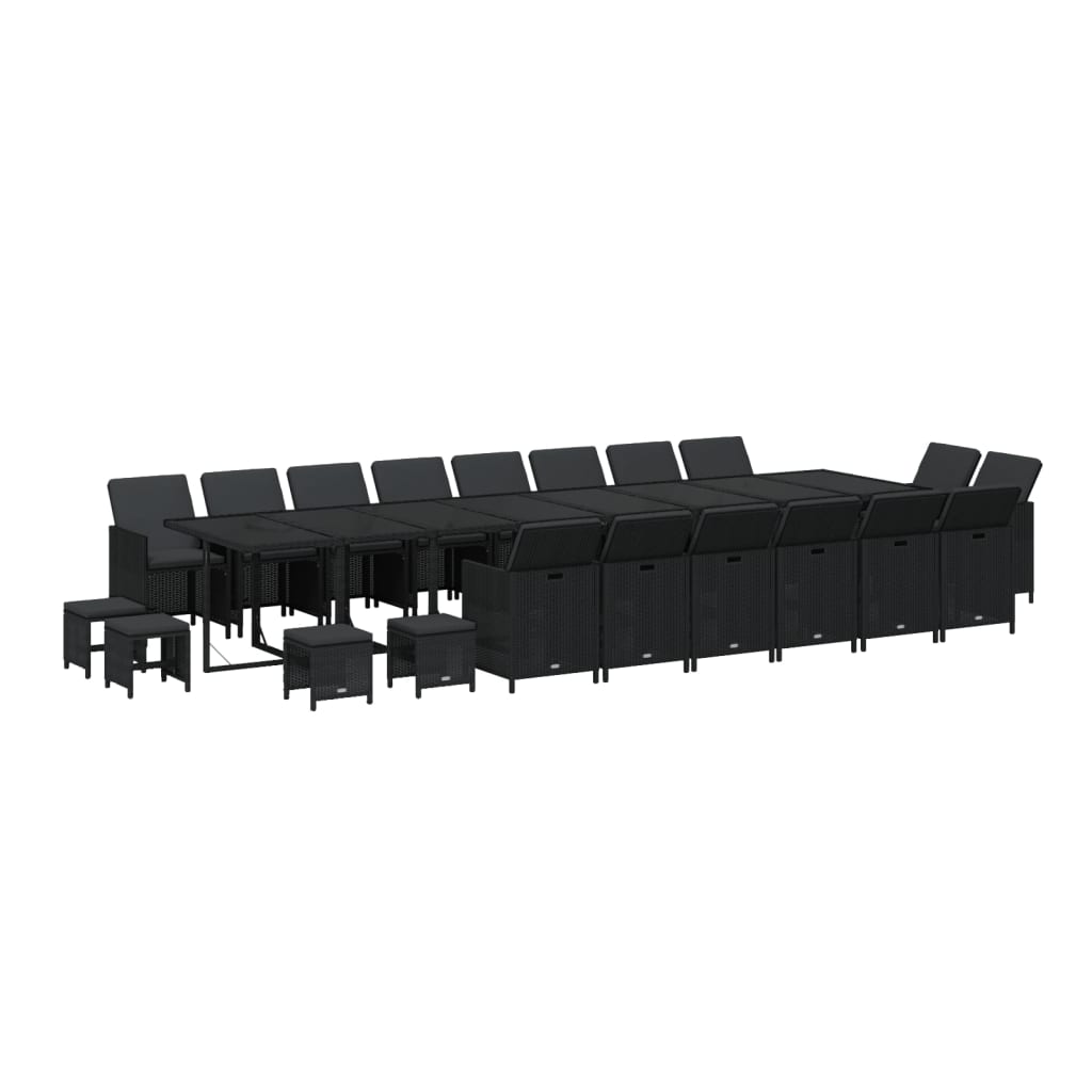 Set da Pranzo da Giardino 21pz con Cuscini in Polyrattan Nero