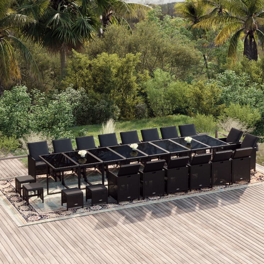 Set da Pranzo da Giardino 21pz con Cuscini in Polyrattan Nero