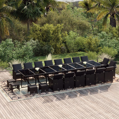 Set da Pranzo da Giardino 21pz con Cuscini in Polyrattan Nero