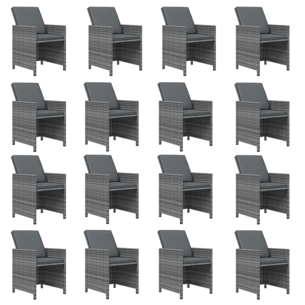 Set da Pranzo per Giardino 21pz con Cuscini Polyrattan Grigio