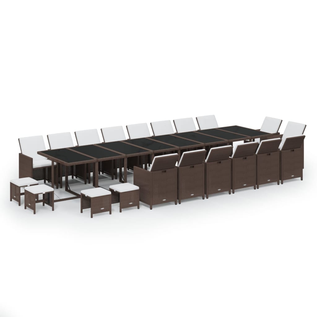 Set da Pranzo per Giardino 21pz con Cuscini in Polyrattan Beige
