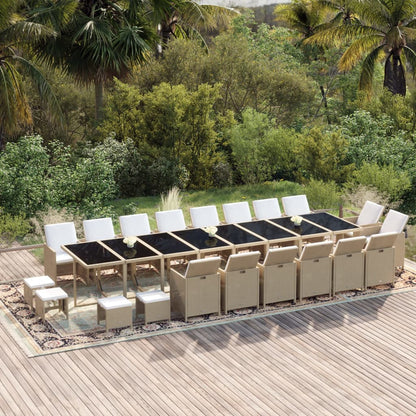Set da Pranzo per Giardino 21pz con Cuscini in Polyrattan Beige