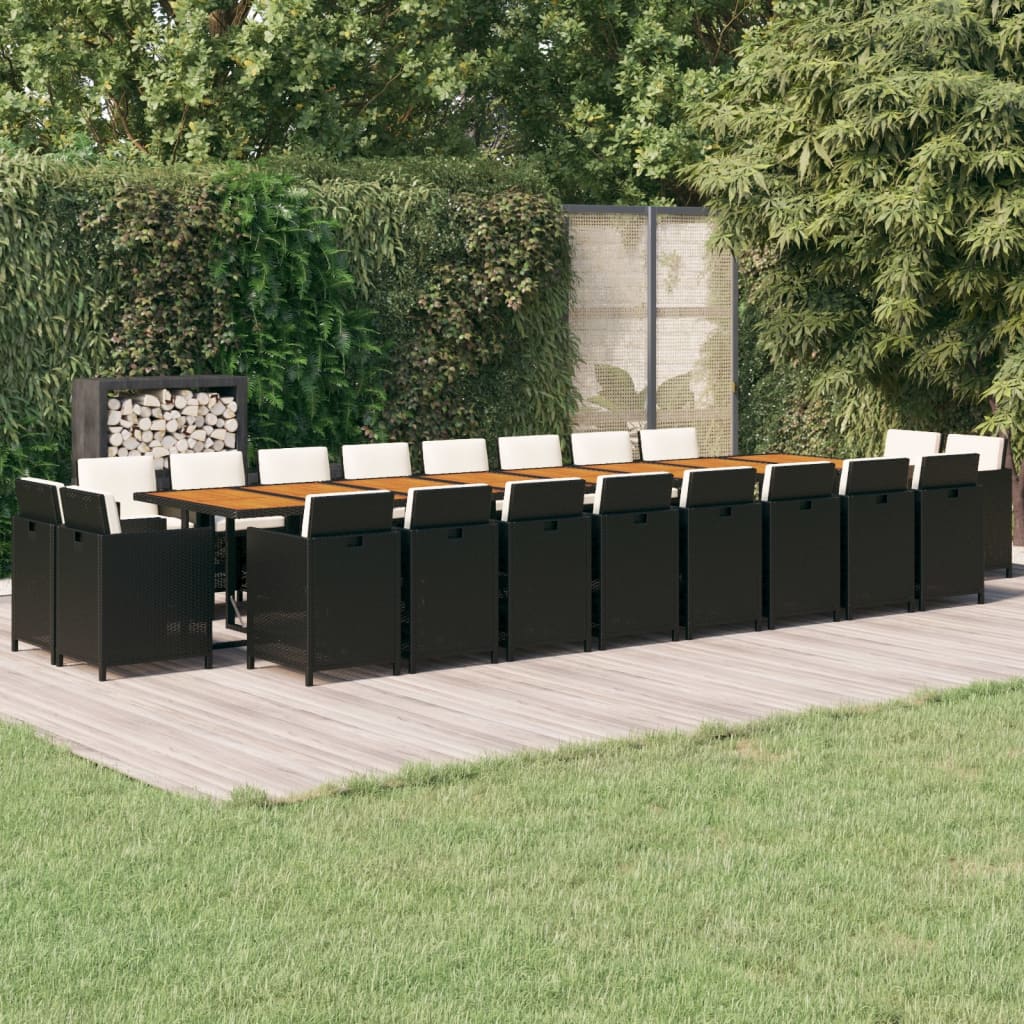 Set da Pranzo da Giardino 21 pz con Cuscini in Polyrattan Nero