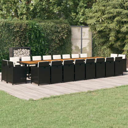 Set da Pranzo da Giardino 21 pz con Cuscini in Polyrattan Nero