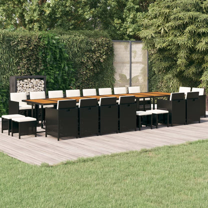 Set da Pranzo da Giardino 21 pz con Cuscini in Polyrattan Nero