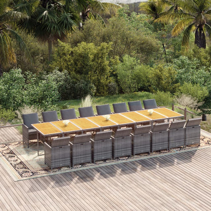 Set da Pranzo da Giardino 17pz con Cuscini Grigio in Polyrattan