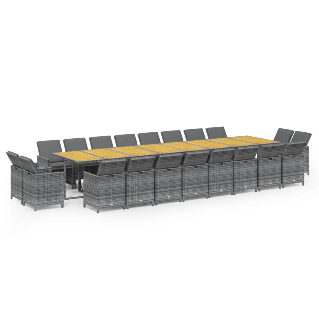 Set da Pranzo per Giardino 21 pz con Cuscini Polyrattan Grigio