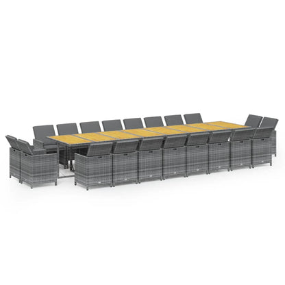 Set da Pranzo per Giardino 21 pz con Cuscini Polyrattan Grigio