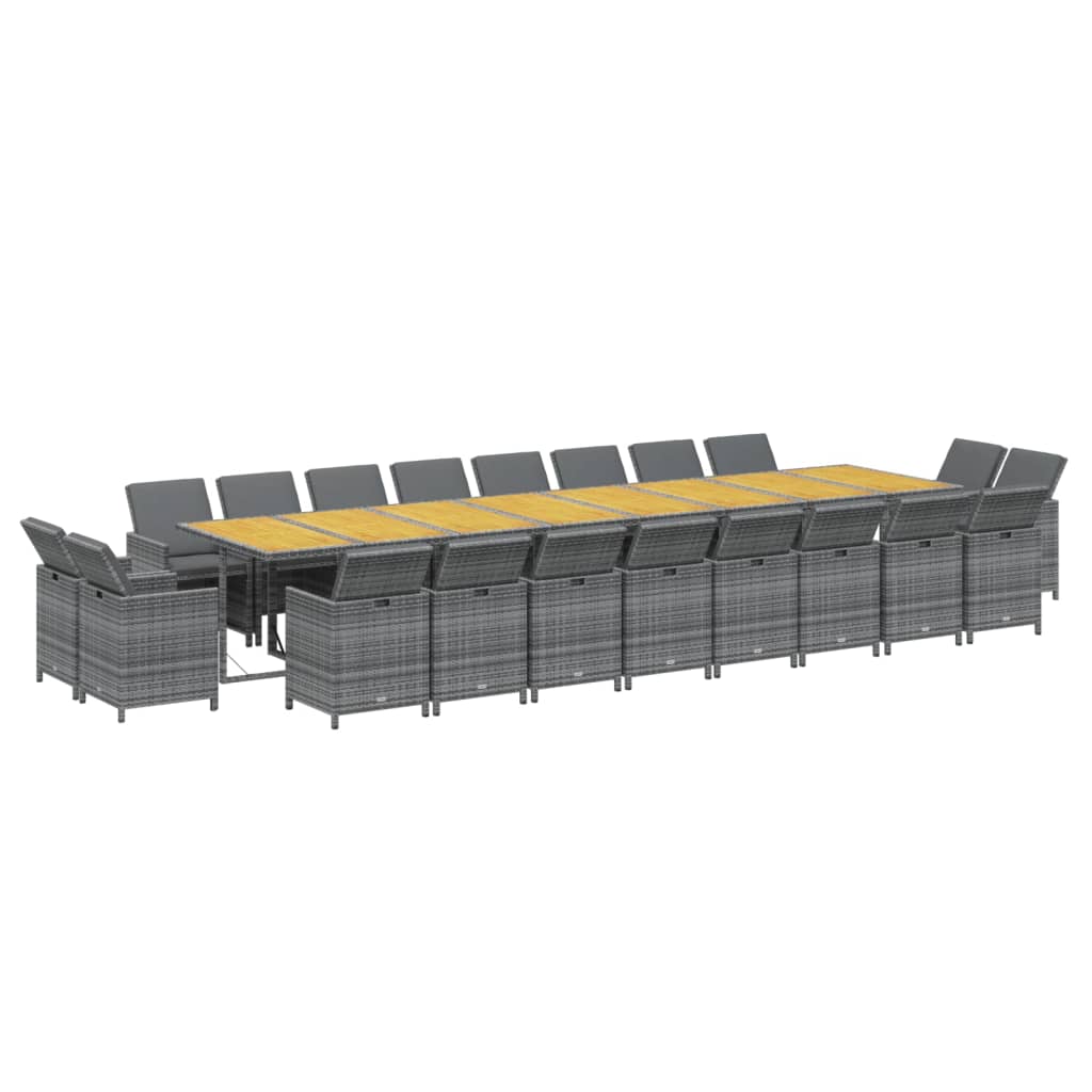 Set da Pranzo per Giardino 21 pz con Cuscini Polyrattan Grigio