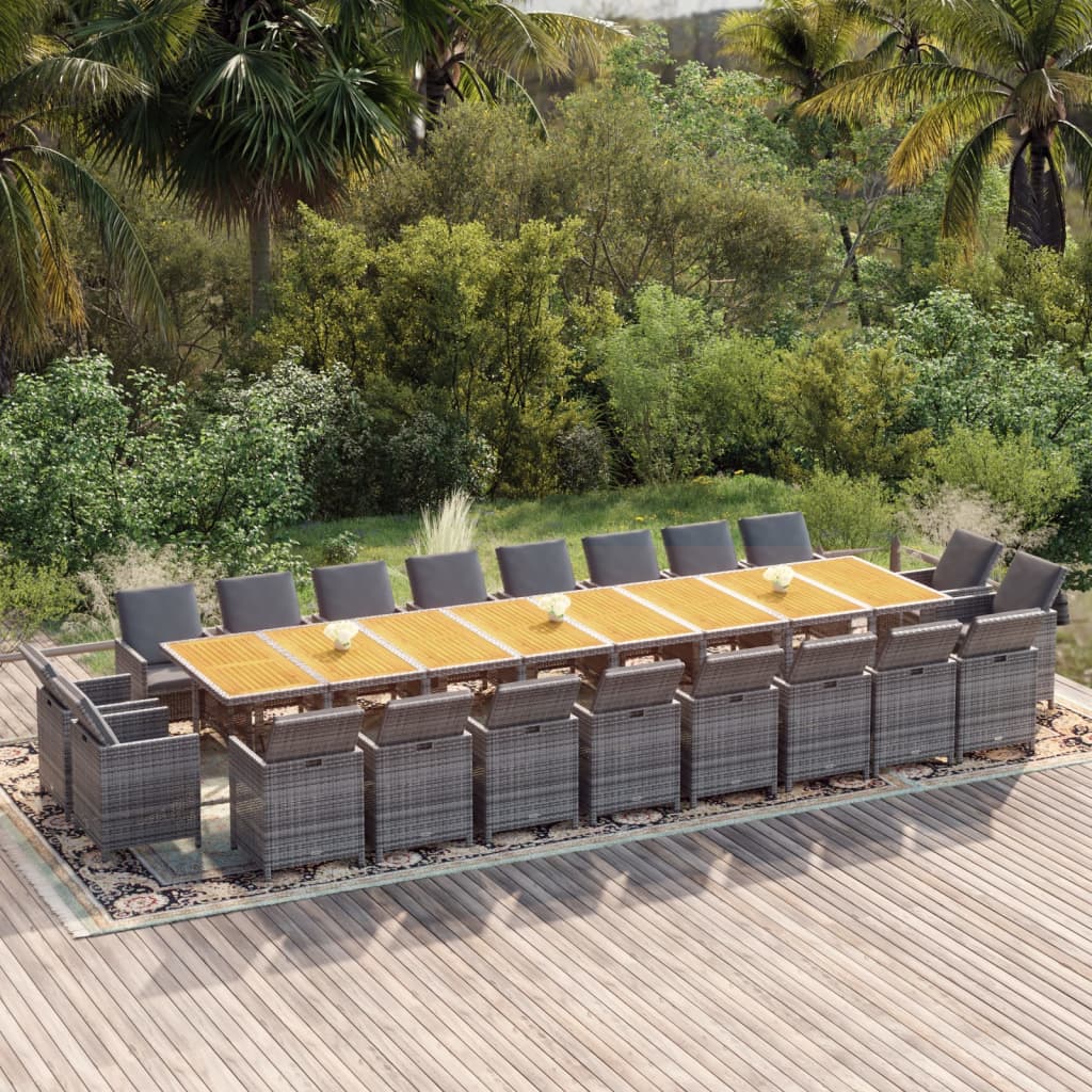 Set da Pranzo per Giardino 21 pz con Cuscini Polyrattan Grigio