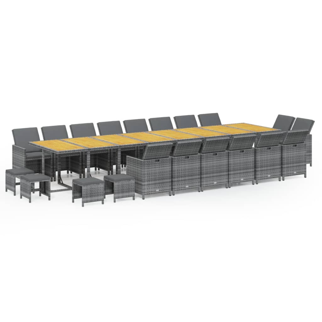 Set da Pranzo per Giardino 21 pz con Cuscini Polyrattan Grigio