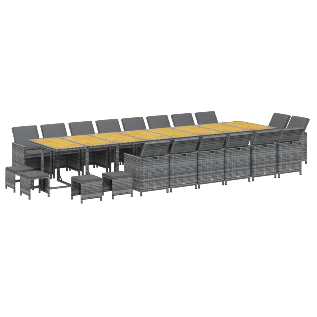Set da Pranzo per Giardino 21 pz con Cuscini Polyrattan Grigio