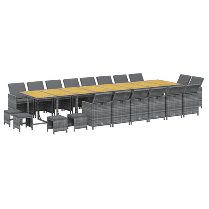 Set da Pranzo per Giardino 21 pz con Cuscini Polyrattan Grigio