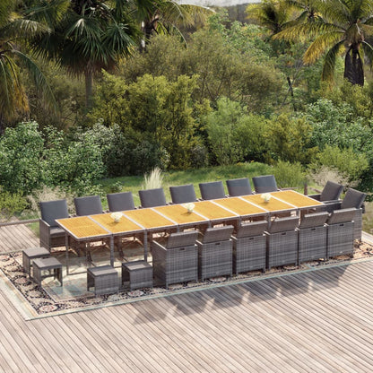 Set da Pranzo per Giardino 21 pz con Cuscini Polyrattan Grigio