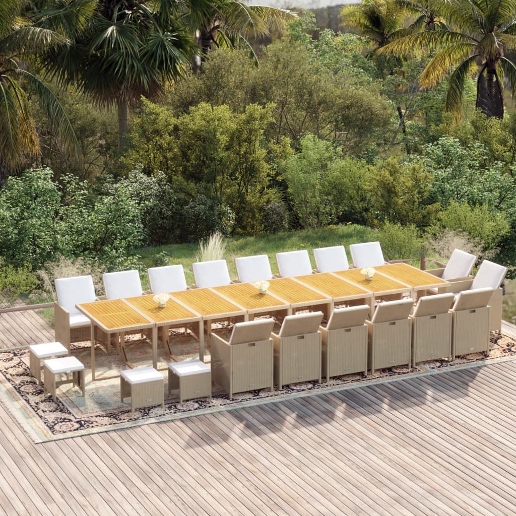 Set da Pranzo per Giardino 21pz con Cuscini in Polyrattan Beige