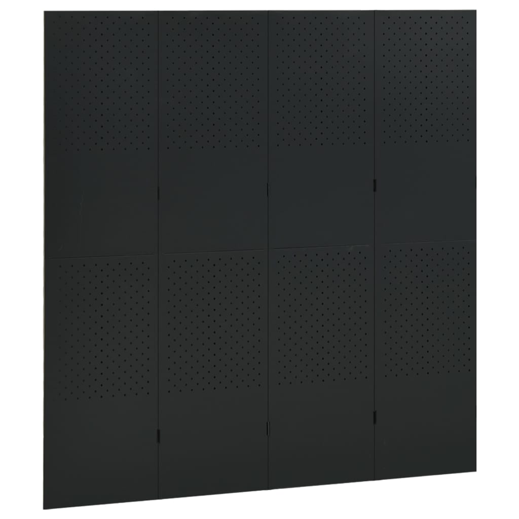 Paravento a 4 Pannelli 2 pz Nero 160x180 cm in Acciaio