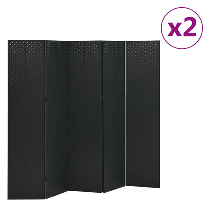 Paravento a 5 Pannelli 2 pz Nero 200x180 cm in Acciaio