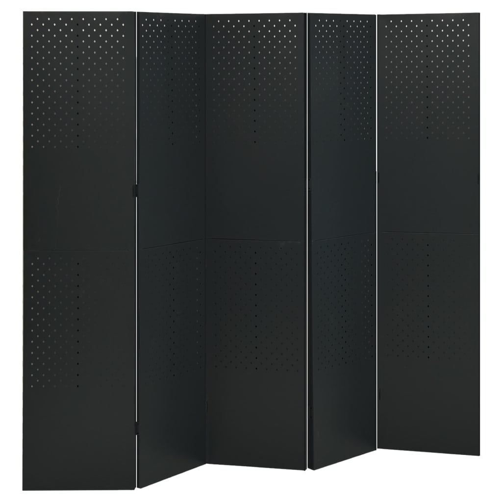 Paravento a 5 Pannelli 2 pz Nero 200x180 cm in Acciaio