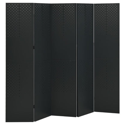 Paravento a 5 Pannelli 2 pz Nero 200x180 cm in Acciaio