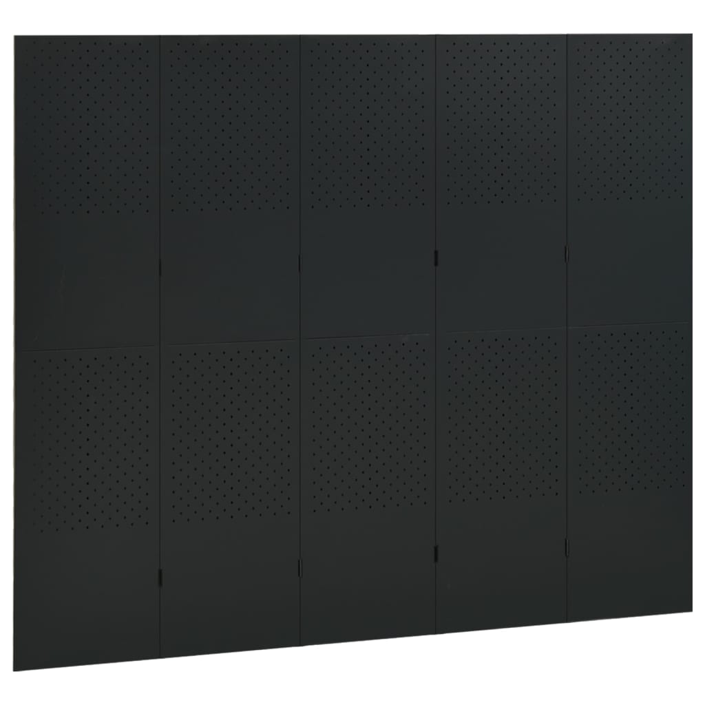 Paravento a 5 Pannelli 2 pz Nero 200x180 cm in Acciaio