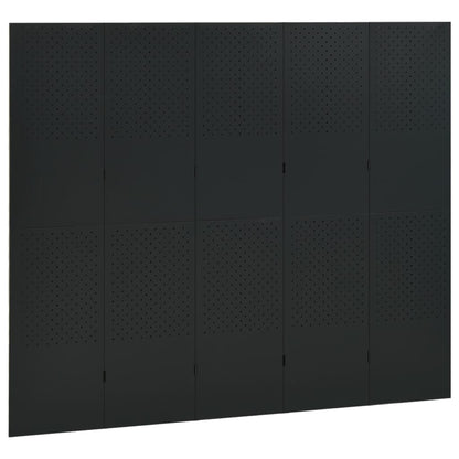 Paravento a 5 Pannelli 2 pz Nero 200x180 cm in Acciaio
