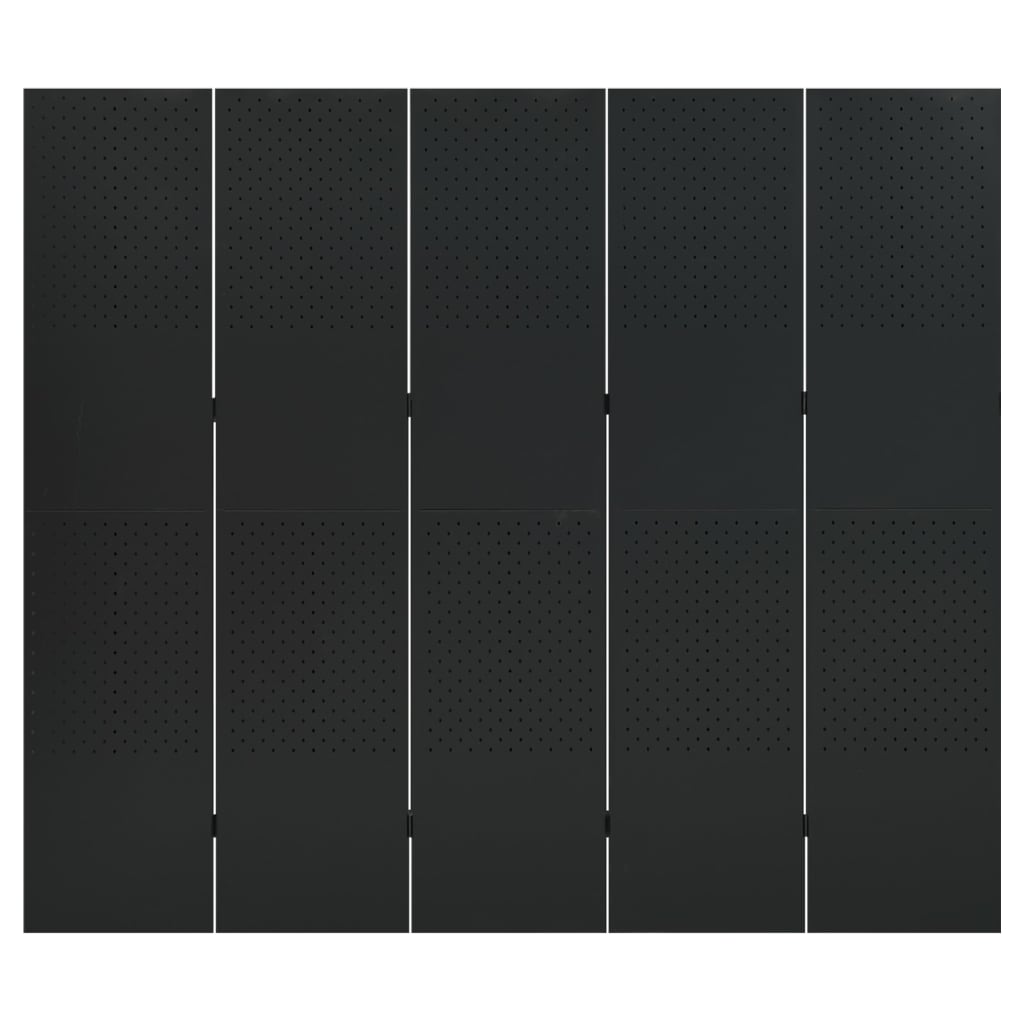 Paravento a 5 Pannelli 2 pz Nero 200x180 cm in Acciaio