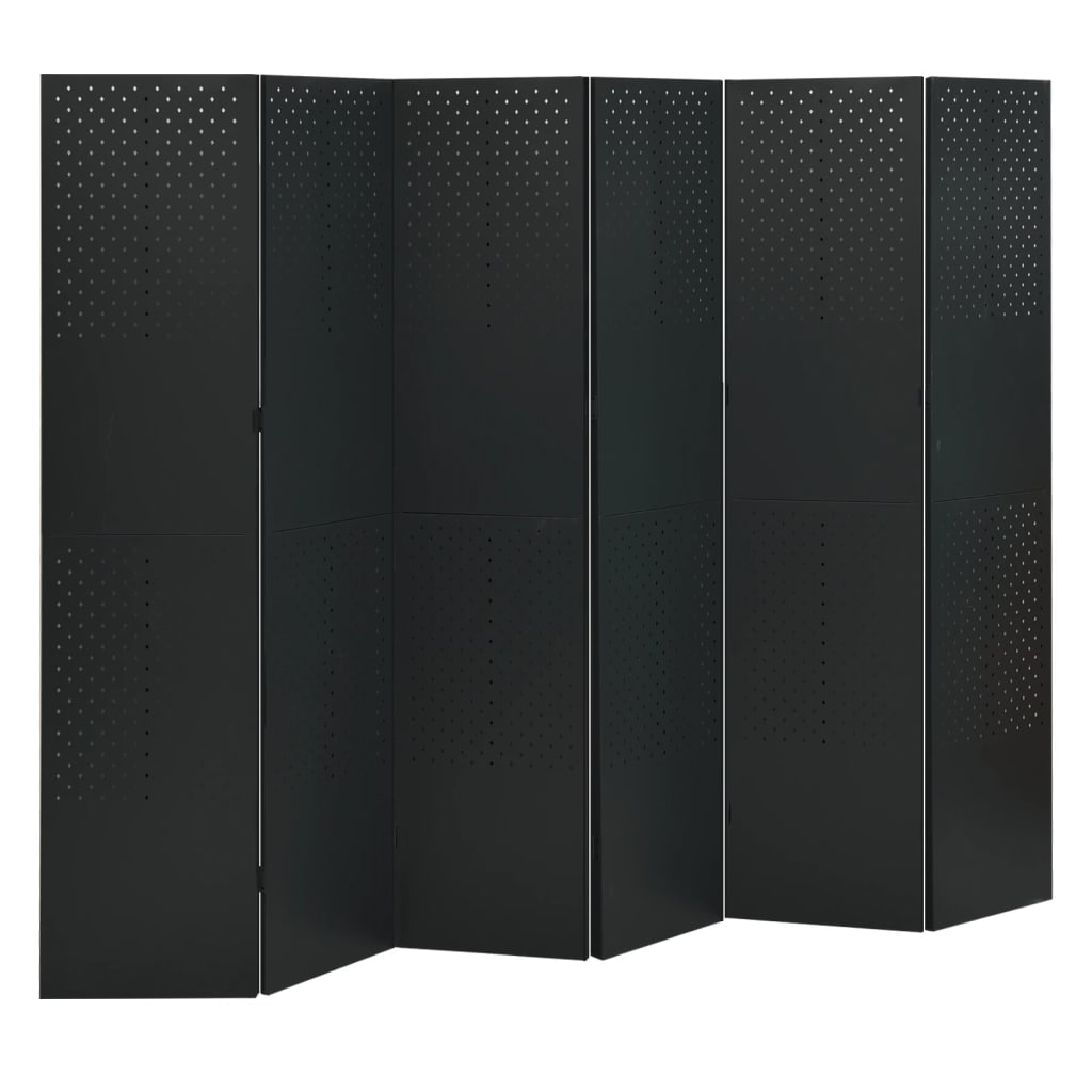 Paravento a 6 Pannelli 2 pz Nero 240x180 cm in Acciaio