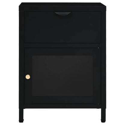 Comodini 2 pz Neri 40x30x54,5 cm Acciaio e Vetro