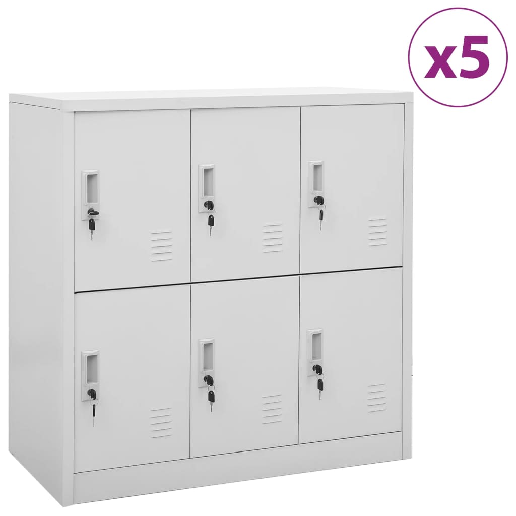 Armadietti con Chiave 5 pz Grigio Chiaro 90x45x92,5 cm Acciaio