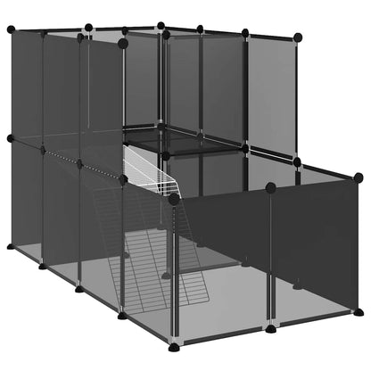 Gabbia per Piccoli Animali Nera 142x74x93 cm in PP e Acciaio