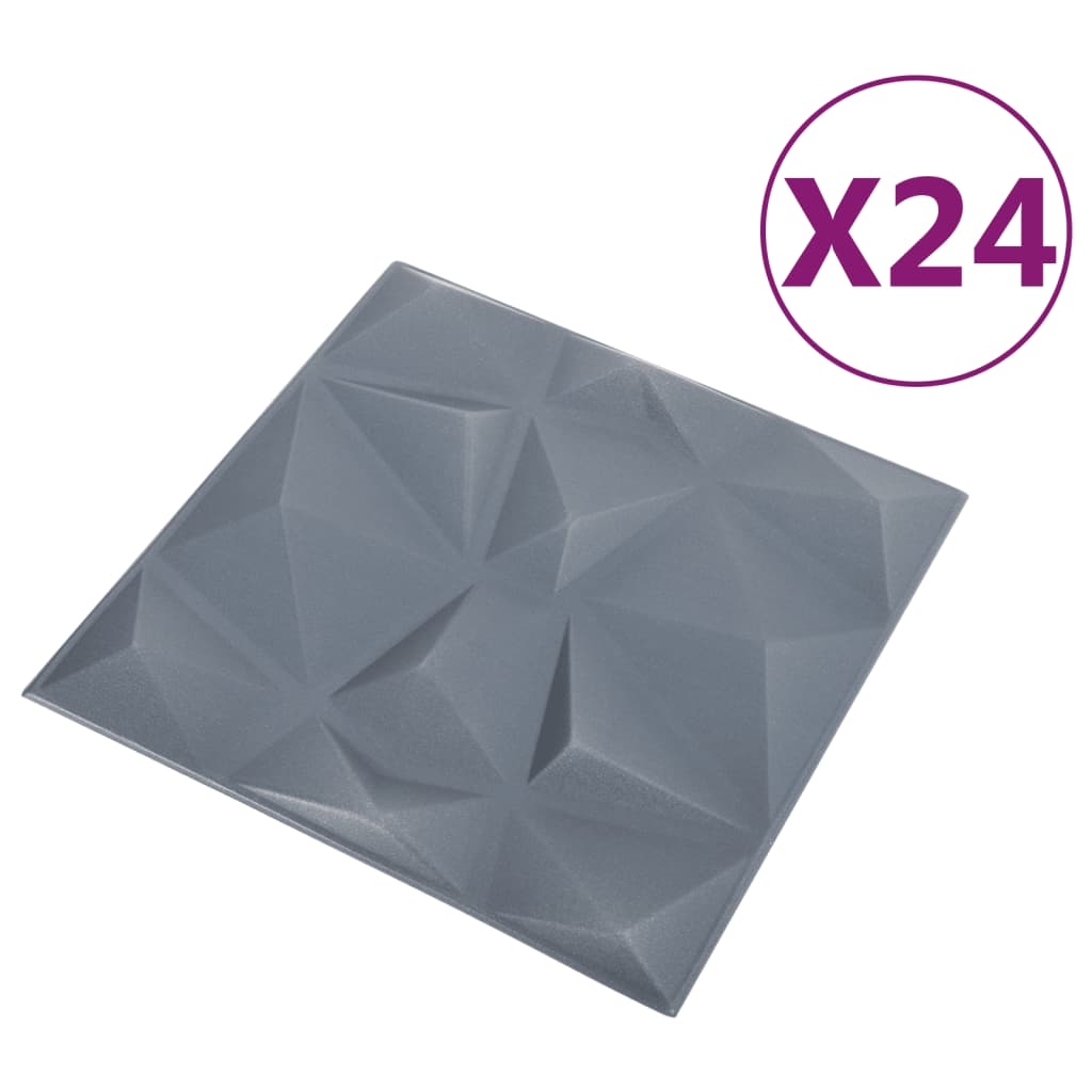 Pannelli Murali 3D 24 pz 50x50 cm Grigi a Diamante 6 m²