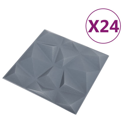 Pannelli Murali 3D 24 pz 50x50 cm Grigi a Diamante 6 m²