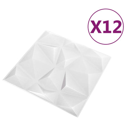 Pannelli Murali 3D 12 pz 50x50 cm Bianchi a Diamante 3 m²