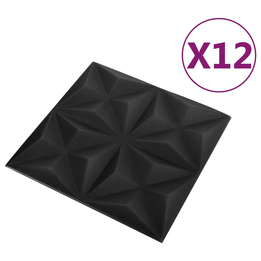 Pannelli Murali 3D 12 pz 50x50 cm Neri Origami 3 m²