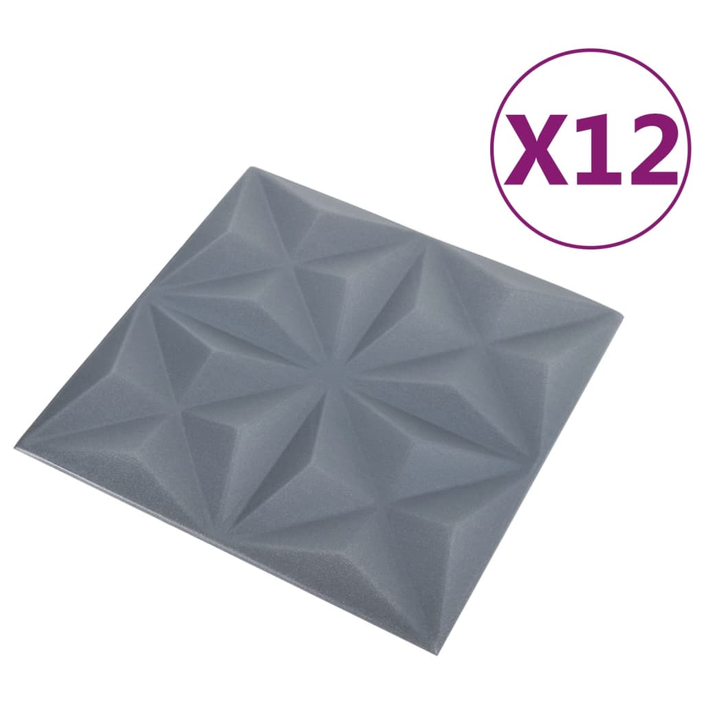 Pannelli Murali 3D 12 pz 50x50 cm Grigi Origami 3 m²