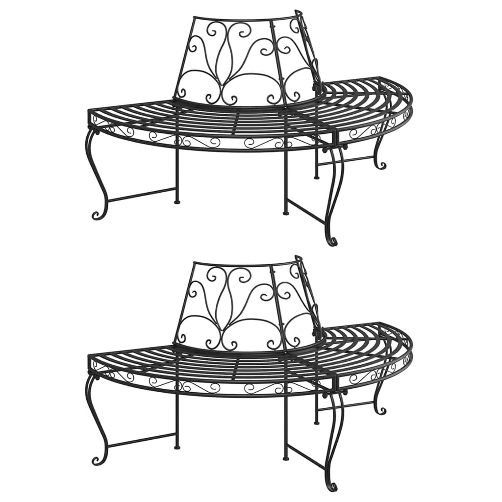 Panchine per Albero Semicircolari 2 pz ÃƒËœ160 cm Nere in Acciaio