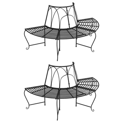 Panchine per Albero Semicircolari 2 pz Ã˜159 cm Nere in Acciaio