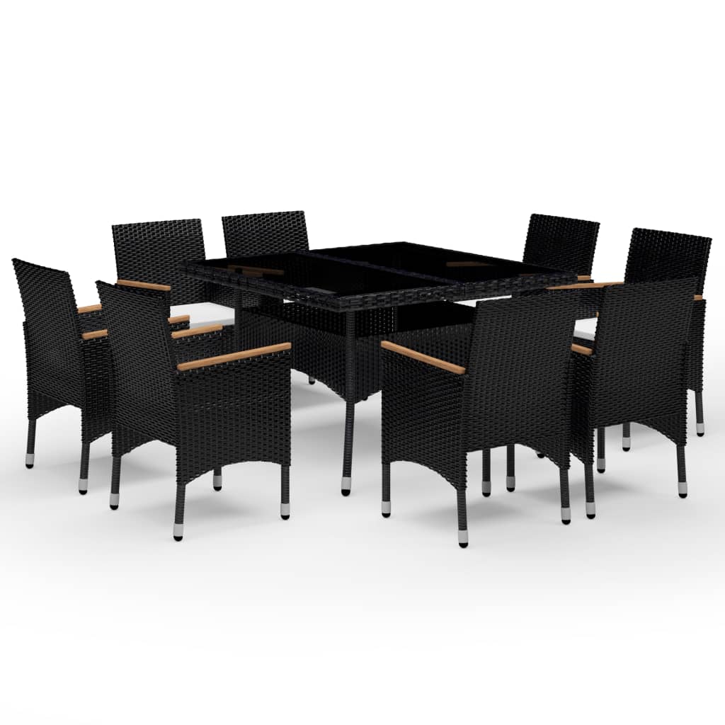 Set Pranzo da Giardino 9pz in Polyrattan e Vetro Temperato Nero