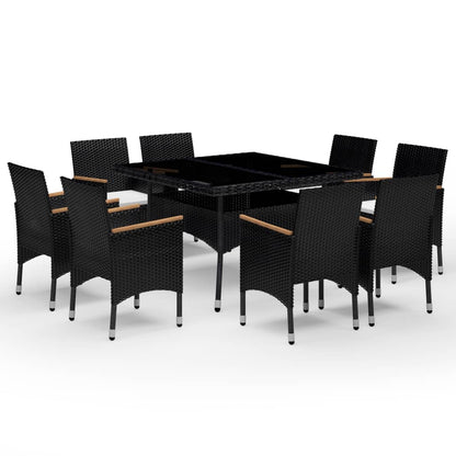 Set Pranzo da Giardino 9pz in Polyrattan e Vetro Temperato Nero