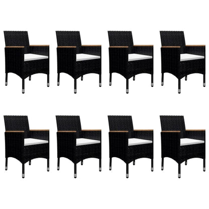 Set Pranzo da Giardino 9pz in Polyrattan e Vetro Temperato Nero