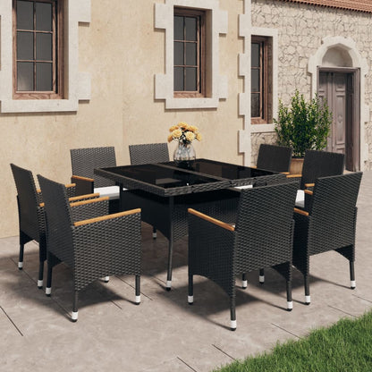Set Pranzo da Giardino 9pz in Polyrattan e Vetro Temperato Nero