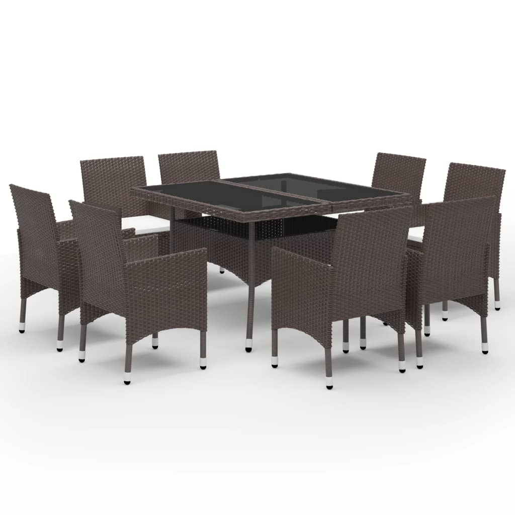 Set Pranzo da Giardino 9pz Polyrattan e Vetro Temperato Marrone
